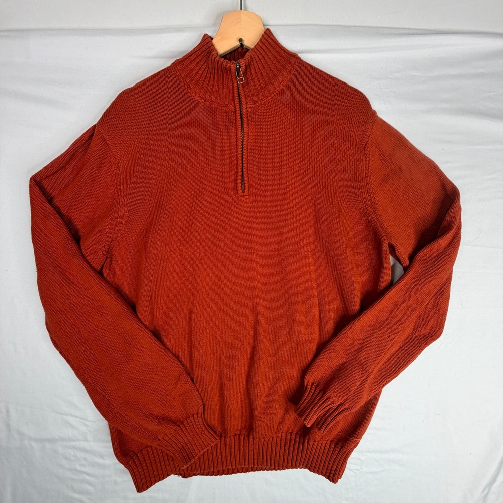 Bass American Classics Men's XL Quarter Zip Cotton Sweater Burnt Orange Pullover